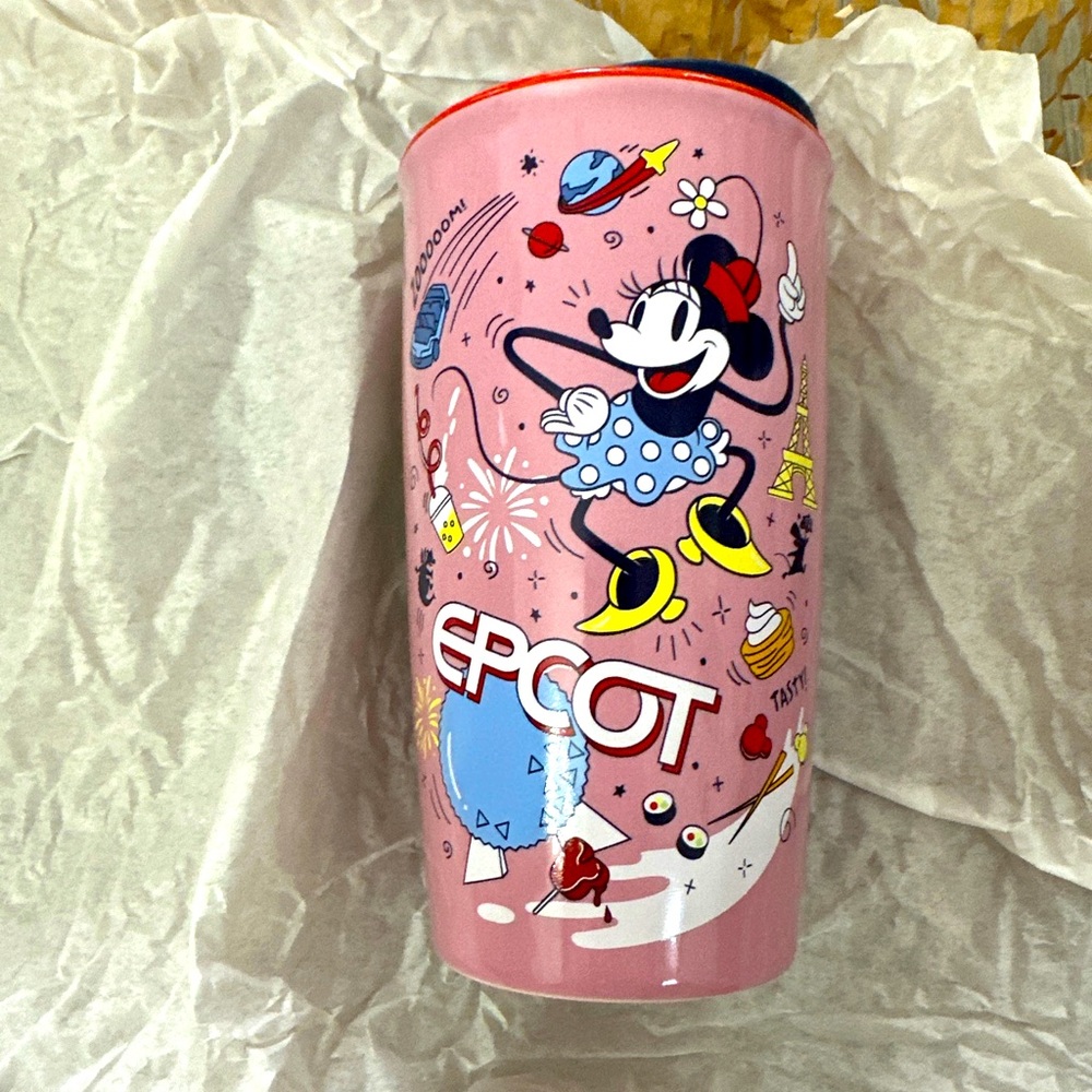 Disney Parks STARBUCKS EPCOT Icon Exclusive Pink Ceramic Tumbler 12oz Minnie NEW